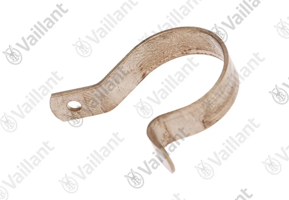 Feder aus Metall mit einer geschwungenen Form und einem Loch zur Befestigung, präsentiert als Produkt von Vaillant.